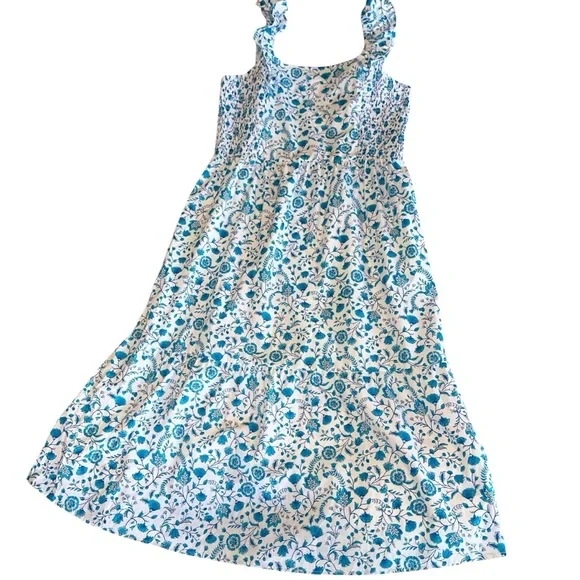 Draper James Floral Dress Blue & White Ruffle Sleeve 100% Cotton Maxi Size XXL - Picture 2 of 10